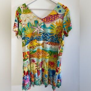 Jams World Hattie Multicolor Tropical Fish Tunic Low Ruffled Waist Dress SZ XL